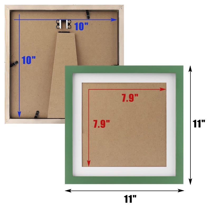 WUTL 10x10 Green Picture Frames Square Classic Natural Wood 4 Pack for Wall Mounting and Tabletop Display - Image 4